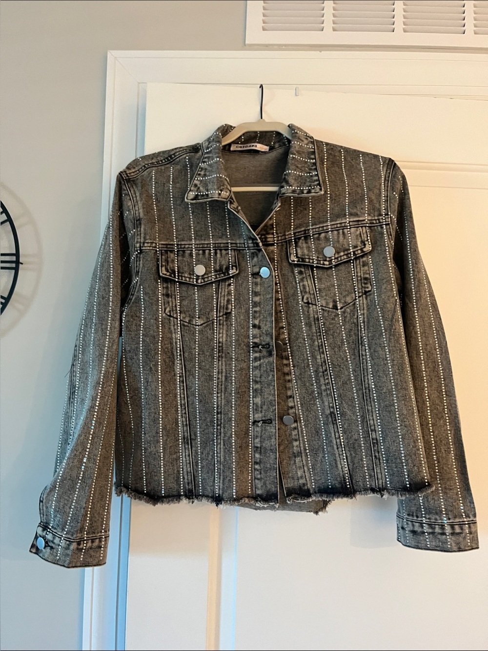 Sparkle Striped Denim Jacket - Gray